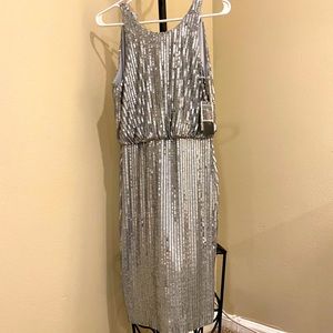 Gorgeous matte silver sequin cocktail dress